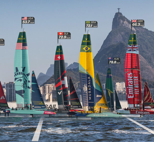 barcos da competição e cristo redentor